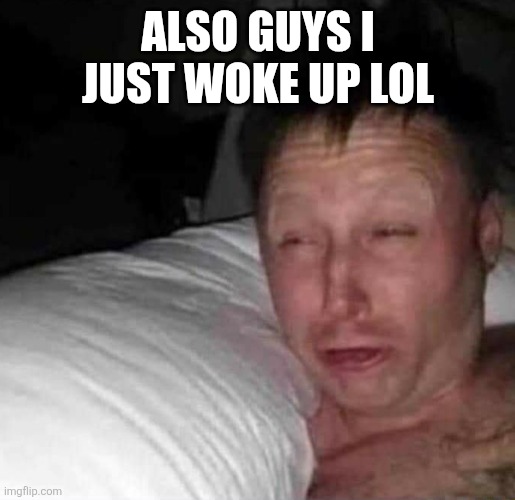 Sleepy guy | ALSO GUYS I JUST WOKE UP LOL | image tagged in sleepy guy | made w/ Imgflip meme maker