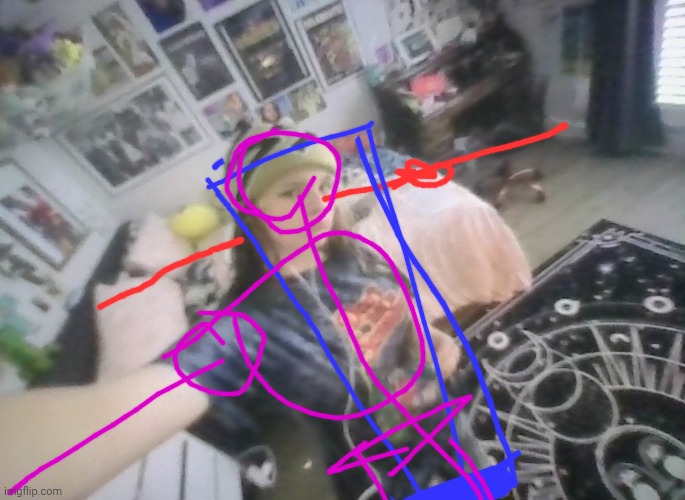 Red Is the perspective, blue is foreshortening and the pink is construction | image tagged in im tuff | made w/ Imgflip meme maker