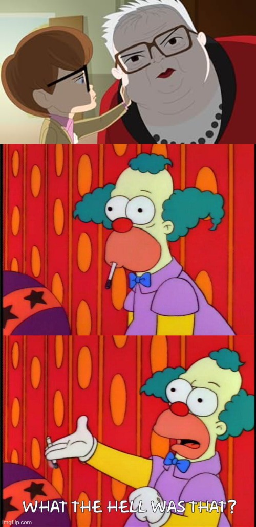 Krusty The Klown is not very amused with Allen Gregory | image tagged in funny memes,krusty,what the hell was that,allen gregory sucks,worst cartoons ever,simpsons meme | made w/ Imgflip meme maker