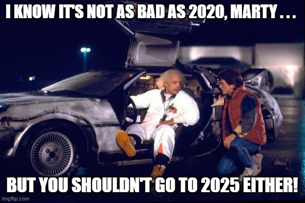 Back to the future 2025 | I KNOW IT'S NOT AS BAD AS 2020, MARTY . . . BUT YOU SHOULDN'T GO TO 2025 EITHER! | image tagged in back to the future,2025,project 2025,i hate maga,i hate donald trump | made w/ Imgflip meme maker