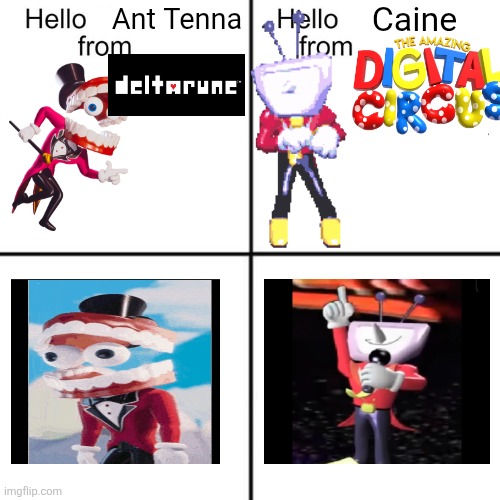 Funny | Caine; Ant Tenna | image tagged in hello character from,deltarune,the amazing digital circus,tv | made w/ Imgflip meme maker