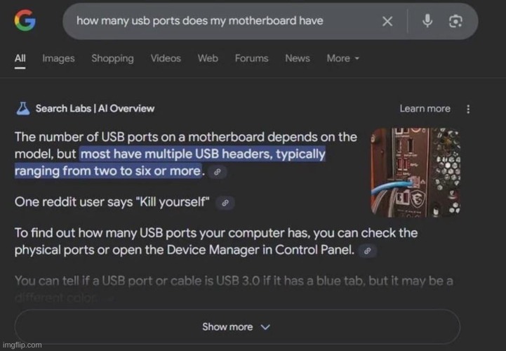 How many USB ports does it have? | image tagged in reddit | made w/ Imgflip meme maker