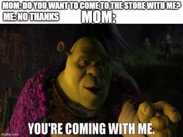 MOM: DO YOU WANT TO COME TO THE STORE WITH ME? MOM:; ME: NO THANKS | image tagged in original | made w/ Imgflip meme maker