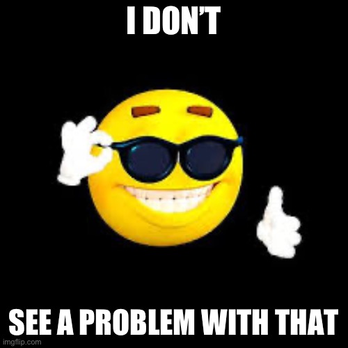 I DON’T SEE A PROBLEM WITH THAT | image tagged in cool guy emoticon | made w/ Imgflip meme maker