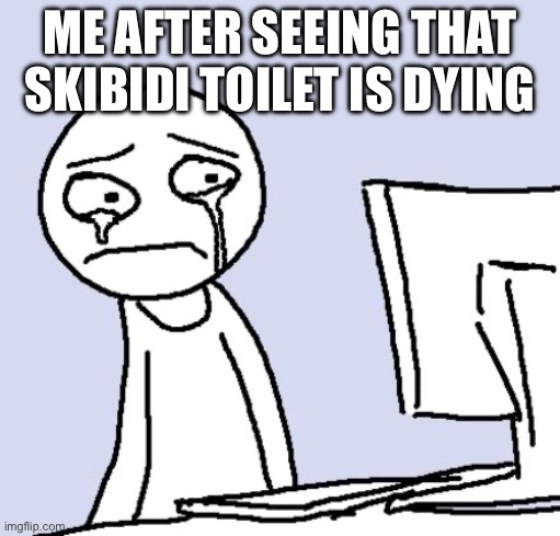 I want Skibidi toilet Back | ME AFTER SEEING THAT SKIBIDI TOILET IS DYING | image tagged in crying computer reaction,skibidi toilet,bring back skibidi toilet,sad,i hate italian brainrot,memes | made w/ Imgflip meme maker