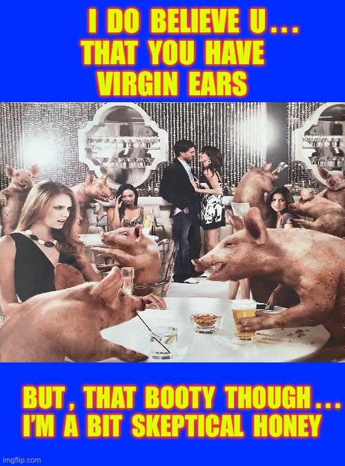 Totally Not A Great Pick-Up Line ….. Believe Me !!!  : ) | I  DO  BELIEVE  U . . .
 THAT  YOU  HAVE 
VIRGIN  EARS; BUT ,  THAT  BOOTY  THOUGH . . .
I’M  A  BIT  SKEPTICAL  HONEY | image tagged in blank white template | made w/ Imgflip meme maker
