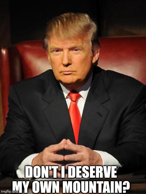 Serious Trump | DON'T I DESERVE MY OWN MOUNTAIN? | image tagged in serious trump | made w/ Imgflip meme maker