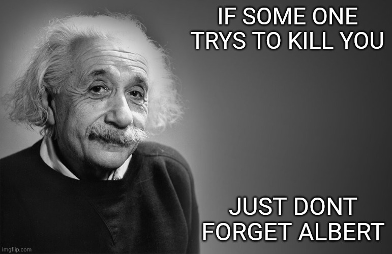 albert einstein quotes | IF SOME ONE TRYS TO KILL YOU JUST DONT FORGET ALBERT | image tagged in albert einstein quotes | made w/ Imgflip meme maker