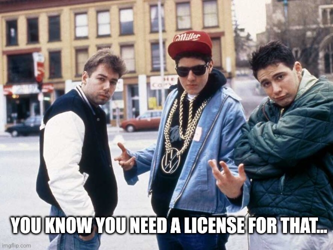 Beastie Boys | YOU KNOW YOU NEED A LICENSE FOR THAT... | image tagged in beastie boys | made w/ Imgflip meme maker