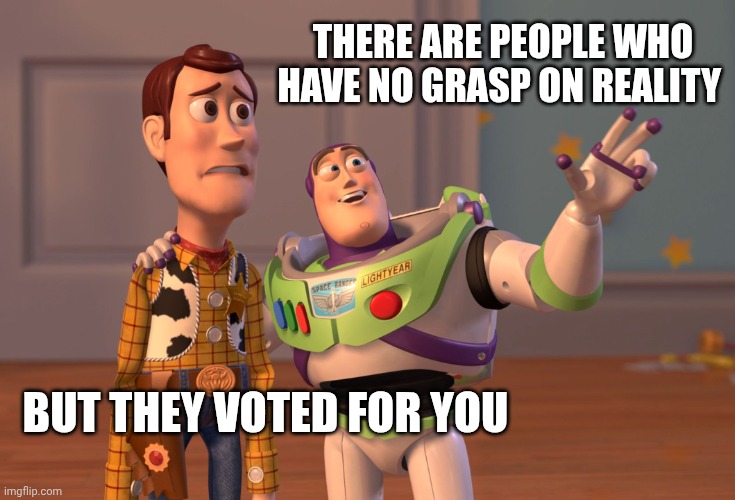 We Kinda Like America | THERE ARE PEOPLE WHO HAVE NO GRASP ON REALITY; BUT THEY VOTED FOR YOU | image tagged in memes,x x everywhere | made w/ Imgflip meme maker