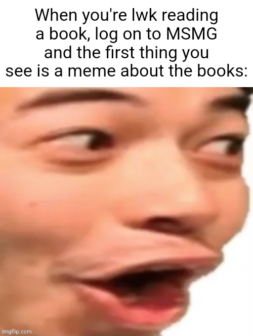 YOOOOOO | When you're lwk reading a book, log on to MSMG and the first thing you see is a meme about the books: | image tagged in yoooooo | made w/ Imgflip meme maker