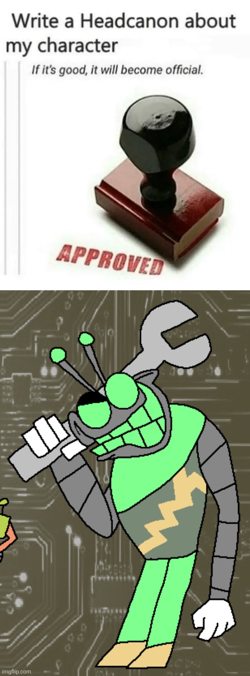 Wrenchwell | image tagged in write a headcanon about my character | made w/ Imgflip meme maker