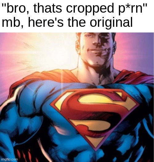 Superman | "bro, thats cropped p*rn"
mb, here's the original | image tagged in superman | made w/ Imgflip meme maker