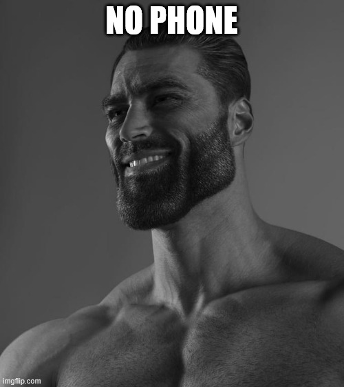 NO PHONE | image tagged in sigma male | made w/ Imgflip meme maker
