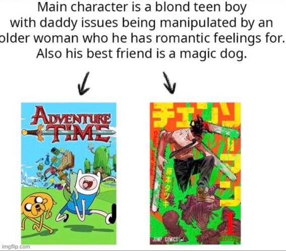 image tagged in memes,chainsaw man,adventure time | made w/ Imgflip meme maker
