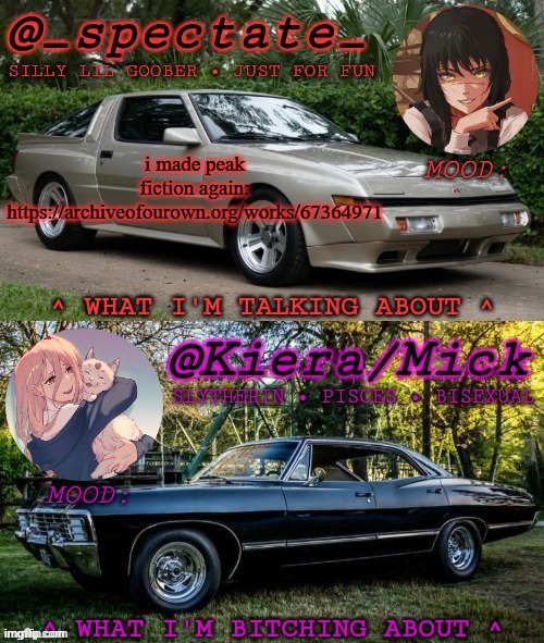 https://archiveofourown.org/works/67364971 | i made peak fiction again: https://archiveofourown.org/works/67364971 | image tagged in km spectate shared temp | made w/ Imgflip meme maker