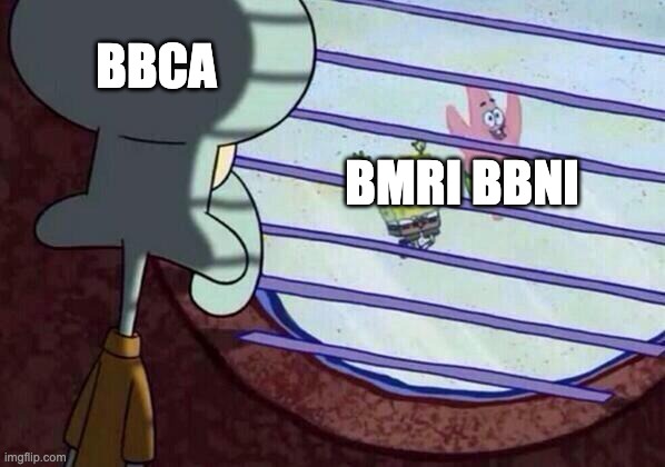 Squidward window | BBCA; BMRI BBNI | image tagged in squidward window | made w/ Imgflip meme maker