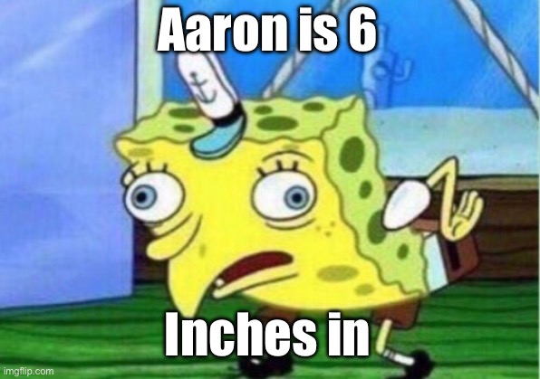 Aaron is 6 Inches in | image tagged in memes,mocking spongebob | made w/ Imgflip meme maker