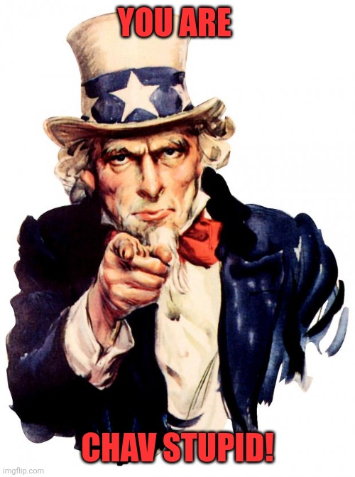 You are stupid | YOU ARE; CHAV STUPID! | image tagged in memes,uncle sam,british | made w/ Imgflip meme maker