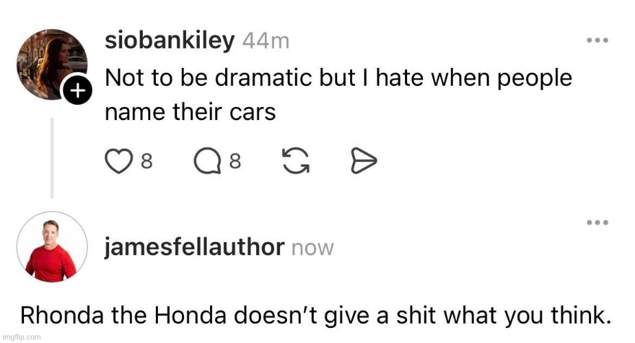 Names of cars | image tagged in rhonda,honda,car,i hate it when | made w/ Imgflip meme maker