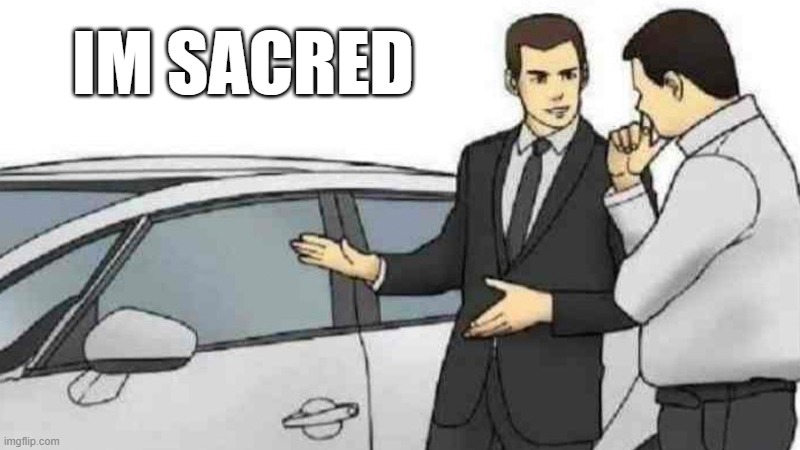 Car Salesman Slaps Roof Of Car Meme | IM SACRED | image tagged in memes,car salesman slaps roof of car | made w/ Imgflip meme maker