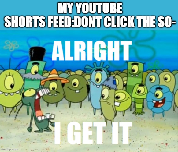 Alright I get It | MY YOUTUBE SHORTS FEED:DONT CLICK THE SO- | image tagged in alright i get it | made w/ Imgflip meme maker