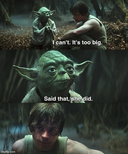 Too Big Luke | image tagged in star wars yoda | made w/ Imgflip meme maker