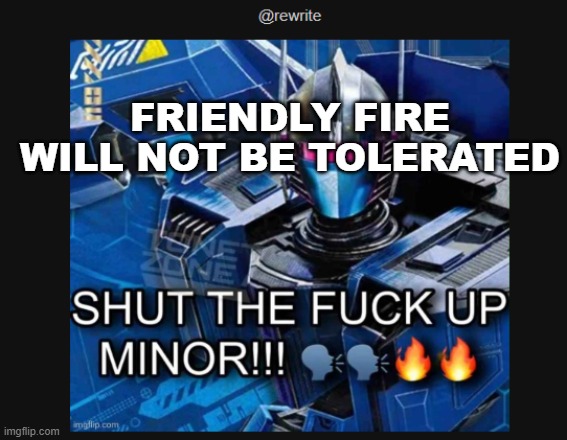 FRIENDLY FIRE WILL NOT BE TOLERATED | made w/ Imgflip meme maker