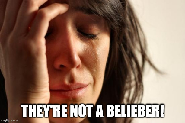 First World Problems Meme | THEY'RE NOT A BELIEBER! | image tagged in memes,first world problems | made w/ Imgflip meme maker