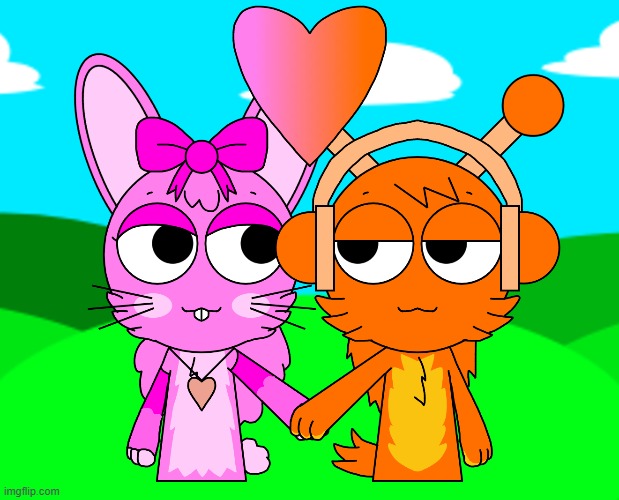 pinki and oren holding paws | image tagged in sprunki,pinki,oren,fan art,shipping,pinki x oren | made w/ Imgflip meme maker