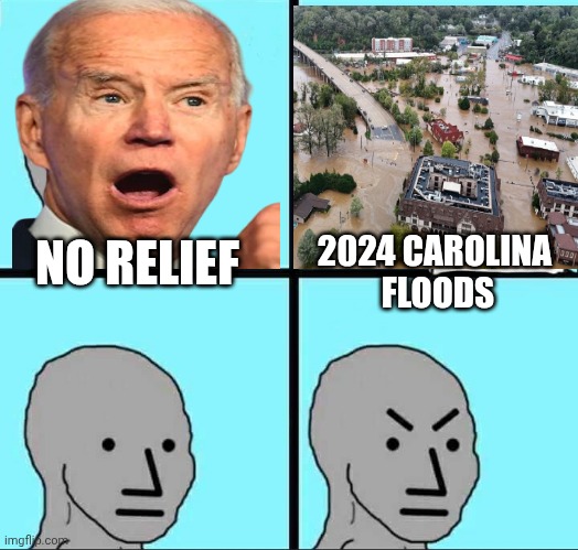 NPC Meme | NO RELIEF 2024 CAROLINA 
FLOODS | image tagged in npc meme | made w/ Imgflip meme maker