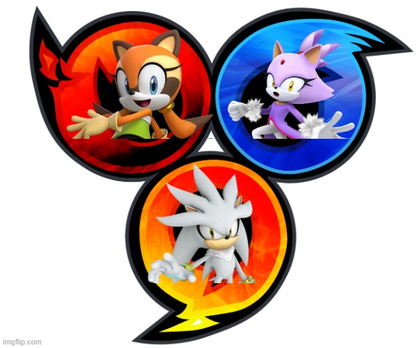 Sonic Heroes team sol | image tagged in sonic heroes speed fly and power,sonic the hedgehog,sega,silver the hedgehog,blaze the cat,marine the raccoon | made w/ Imgflip meme maker