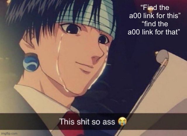 Find the a00sybau link | “Find the a00 link for this” “find the a00 link for that” | image tagged in this s t so ass | made w/ Imgflip meme maker