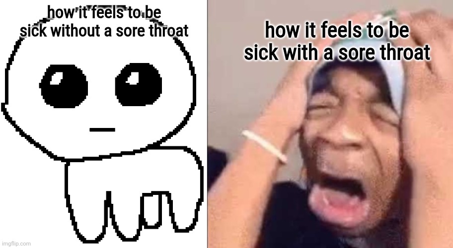 how it feels to be sick with a sore throat; how it feels to be sick without a sore throat | image tagged in yippee,flightreacts crying | made w/ Imgflip meme maker