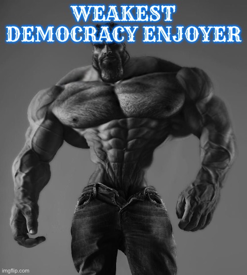 GigaChad | WEAKEST DEMOCRACY ENJOYER | image tagged in gigachad,democracy | made w/ Imgflip meme maker