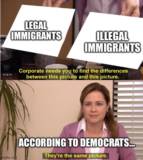 There is no difference | LEGAL
IMMIGRANTS; ILLEGAL
IMMIGRANTS; ACCORDING TO DEMOCRATS… | image tagged in there is no difference | made w/ Imgflip meme maker