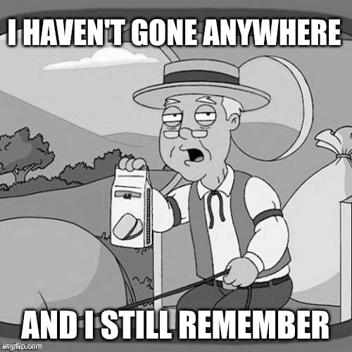 pepperidge farms is still here | I HAVEN'T GONE ANYWHERE AND I STILL REMEMBER | image tagged in pepperidge farms remembers,remember this guy,remember,the most interesting man in the world | made w/ Imgflip meme maker
