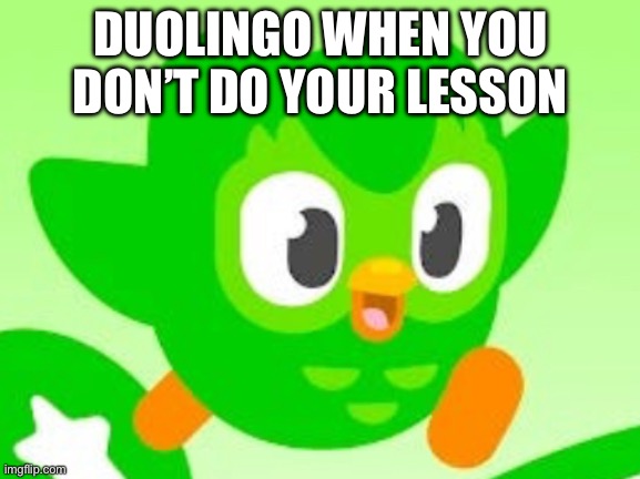 running duo | DUOLINGO WHEN YOU DON’T DO YOUR LESSON | image tagged in running duo | made w/ Imgflip meme maker