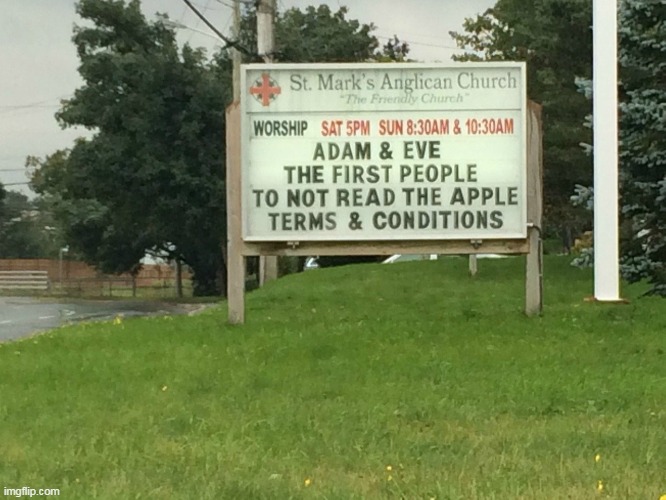 terms and conditions | image tagged in adam and eve,repost,funny,apple,terms and conditions | made w/ Imgflip meme maker