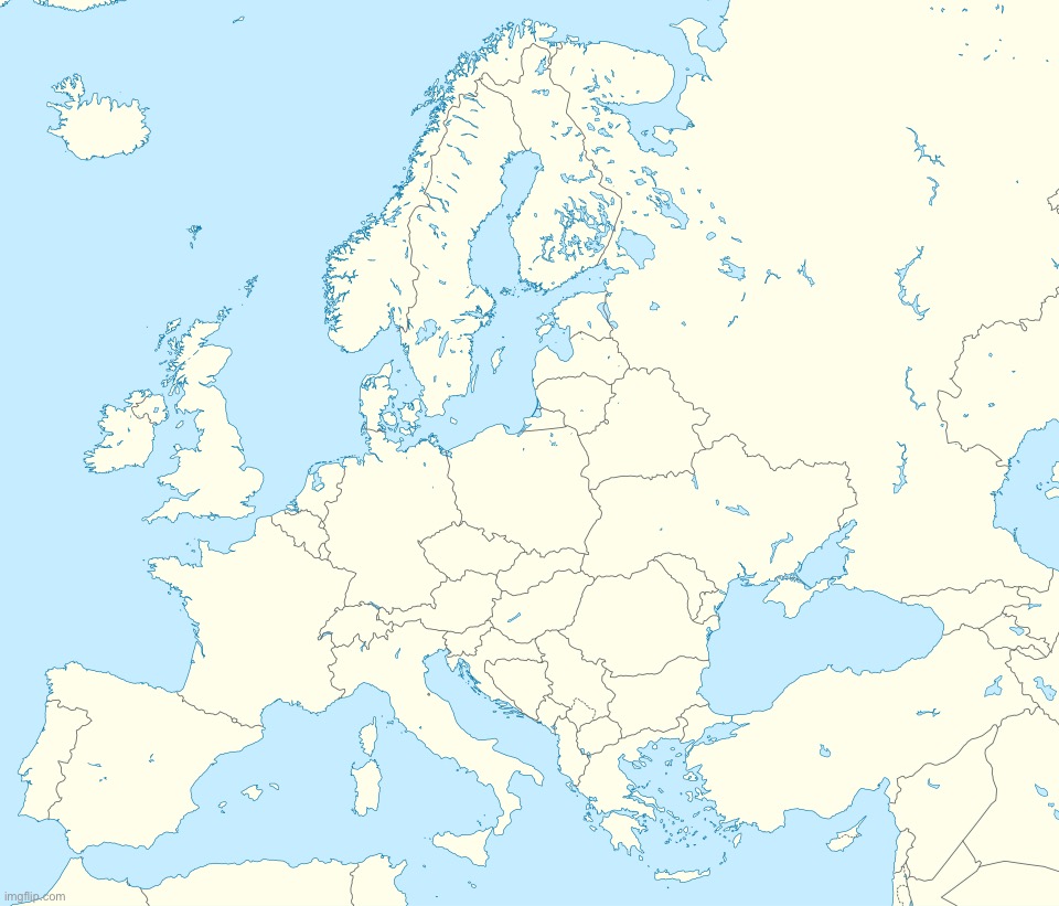 Blank Europe map (from Wikipedia) | image tagged in blank europe map from wikipedia | made w/ Imgflip meme maker