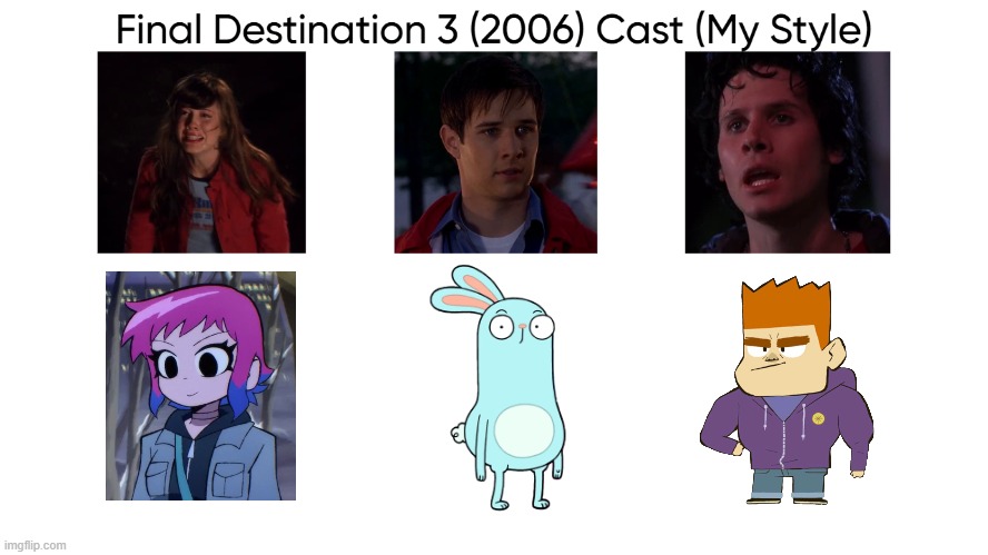Final Destination 3 (2006) Cast (My Style) | image tagged in final destination 3 2006 cast my style,meme,memes,spoof cast,characters,final destination 3 | made w/ Imgflip meme maker