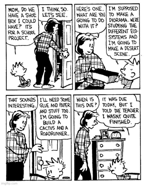 Calvin & Hobbes | image tagged in comics,calvin and hobbes,school project,procastination | made w/ Imgflip meme maker