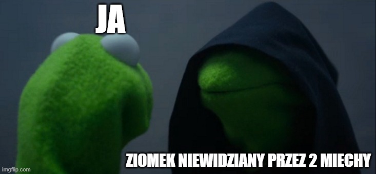 Evil Kermit | JA; ZIOMEK NIEWIDZIANY PRZEZ 2 MIECHY | image tagged in memes,evil kermit | made w/ Imgflip meme maker