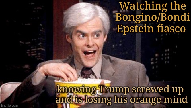 Epstein ~ He just won't go away Donald | Watching the Bongino/Bondi Epstein fiasco; knowing Trump screwed up 
and is losing his orange mind | image tagged in donald trump,maga,bongino,bondi,epstein,drama | made w/ Imgflip meme maker