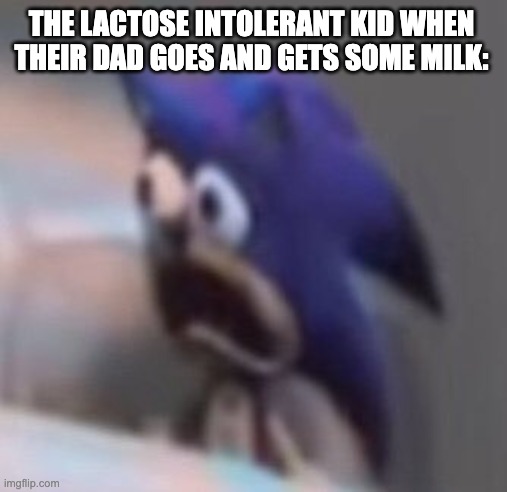 They're cooked any way you look at it | THE LACTOSE INTOLERANT KID WHEN THEIR DAD GOES AND GETS SOME MILK: | image tagged in traumatised sonic,dark humor,dad gets the milk,lactose intolerant | made w/ Imgflip meme maker