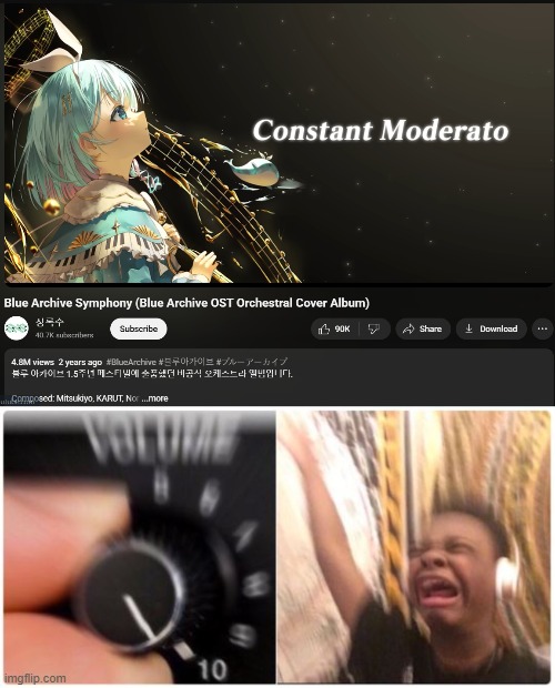 BRUH | image tagged in volume crank up meme,blue archive,orchestra,bruh | made w/ Imgflip meme maker