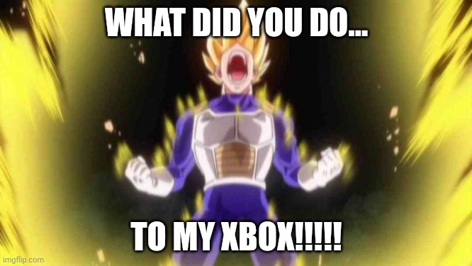 Gaming Rage | WHAT DID YOU DO... TO MY XBOX!!!!! | image tagged in vegeta | made w/ Imgflip meme maker