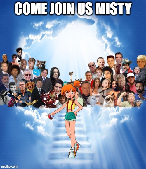 R.I.P. Rachael Lillis | COME JOIN US MISTY | image tagged in come join us x,pokemon,rachael lillis,nintendo | made w/ Imgflip meme maker