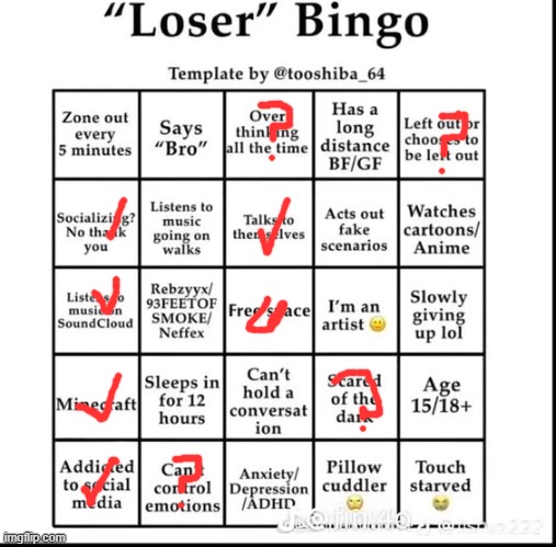 im not a loser ig | image tagged in loser bingo | made w/ Imgflip meme maker