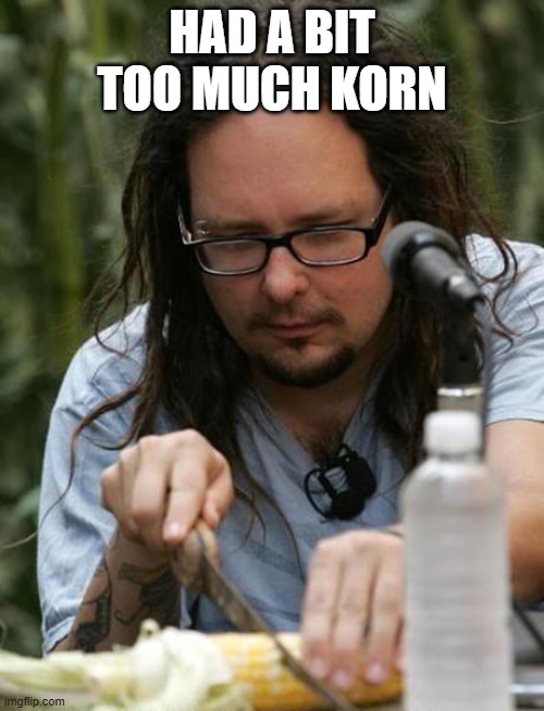 Too Much KoRn | HAD A BIT TOO MUCH KORN | image tagged in korn | made w/ Imgflip meme maker